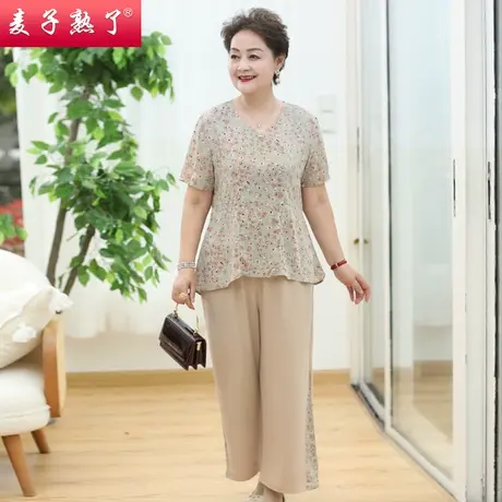 妈妈夏装套装短袖两件套2022新款雪纺衫上衣阔太太洋气中老年女装商品大图