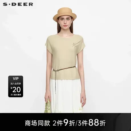 【商场同款】sdeer圣迪奥女简约圆领趣味胸针宽松针织衫S25283503商品大图