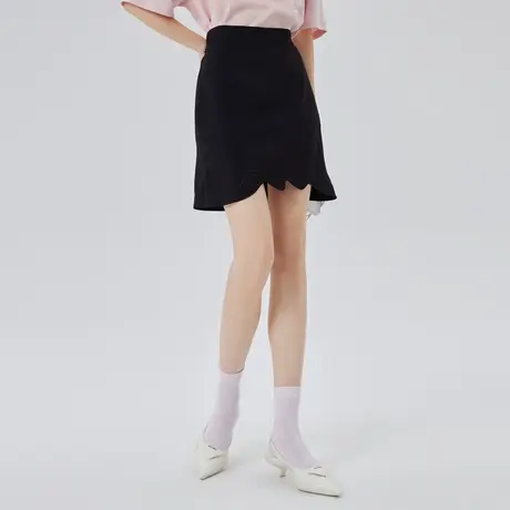 【直播】艾莱依波浪下摆半裙女夏季高腰时尚不规则通勤短款A字裙图片