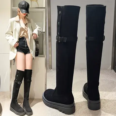 两穿加绒长筒靴女2023秋冬新款羊羔毛雪地靴显瘦弹力过膝长靴女靴图片