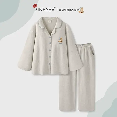 睡衣女款2025新款防凸点带胸垫纯棉春秋长袖长裤简约家居服套装图片