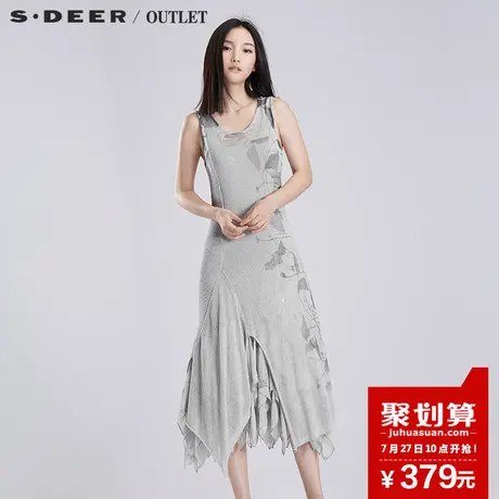 sdeer圣迪奥女装2018秋装修身晕染印花连衣裙层次背心裙S16183589图片