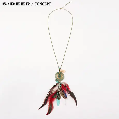 【新品】sdeer圣迪奥女装夏民族色彩羽毛装饰吊坠项链S16284316商品大图