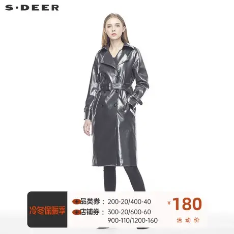 sdeer圣迪奥个性休闲翻领双排扣格纹斜插口袋收腰风衣S19381864商品大图