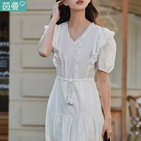 茵曼法式白色清纯连衣裙女2023夏季新款长款韩系收腰长裙公主裙图片