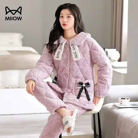 猫人珊瑚绒睡衣女冬季2023新款三层夹棉加绒加厚法兰绒大码家居服图片