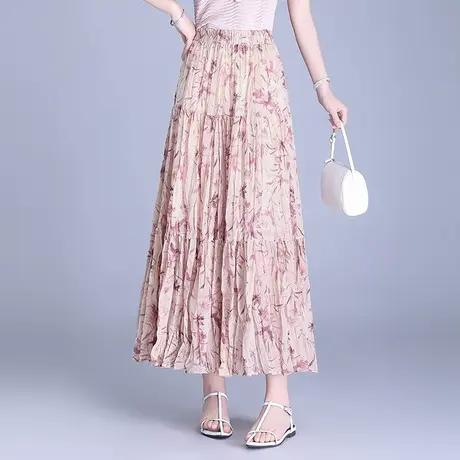 褶皱雪纺碎花裙半身裙女夏季2025新款时尚大摆裙文艺森系a字长裙图片