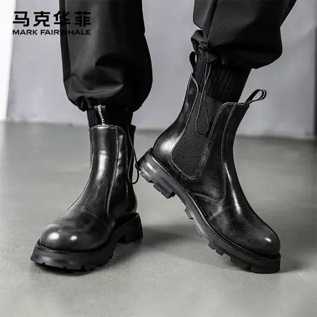 马克华菲切尔西靴男真皮马丁靴男款冬季加绒男鞋短靴皮靴男士靴子图片