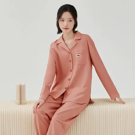 顶瓜瓜家居服女士100%纯棉柔软舒适开襟翻领长袖春秋睡衣套装女图片