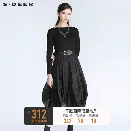 sdeer圣迪奥秋装休闲圆领撞色印花不规则连衣裙S21181213图片
