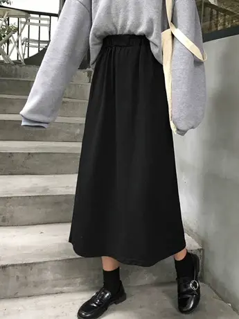 初秋黑色半身裙女冬大码胖mm中长款2024年秋季遮腿粗胯宽裙子长裙图片