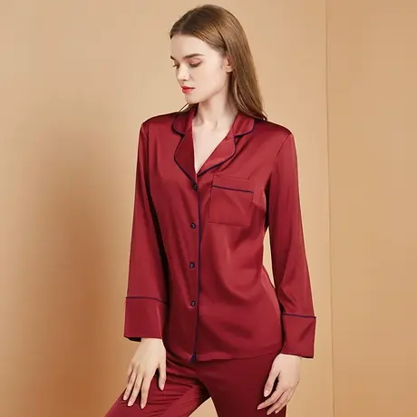 2024新款红色本命年仿真丝睡衣女冰丝结婚春秋新婚新娘家居服套装图片
