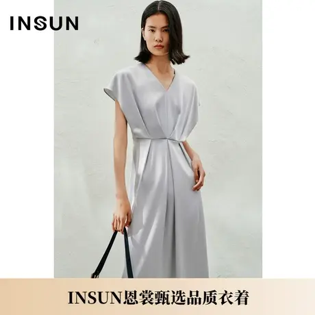 INSUN恩裳夏季缎面三醋酸X型垂感连衣裙图片