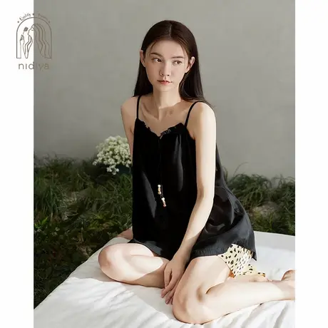 妮狄娅睡衣女夏季纯棉薄款宽松吊带衫清凉短裤时尚外穿家居服套装图片