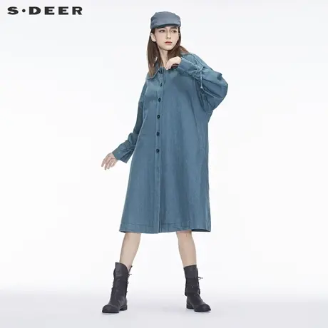 sdeer圣迪奥女装翻领单排扣系绳收口H型长款风衣S18351872图片