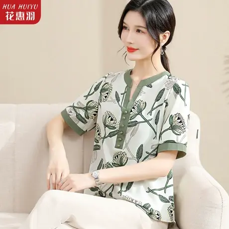 中年妈妈夏装短袖T恤小衫新款洋气质40岁50中老年女装夏季打底衫商品大图