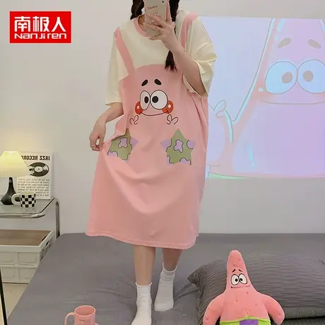 南极人睡裙女款夏天纯棉短袖初中高中学生卡通连衣裙夏季睡衣裙子商品大图