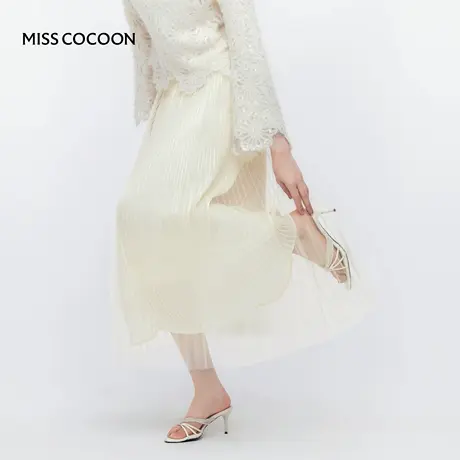 MISSCOCOON可可尼紫色垂坠感伞裙女2025秋季新款清新网纱百褶半裙图片