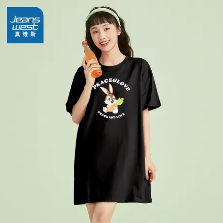YD真维斯女装夏季可爱印花cleanfit时尚休闲风T恤裙女款连衣裙子图片