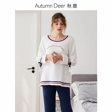 秋鹿【断码特价仅剩L码】保暖加厚舒适睡衣女秋冬羽毛纱毛绒冬季图片