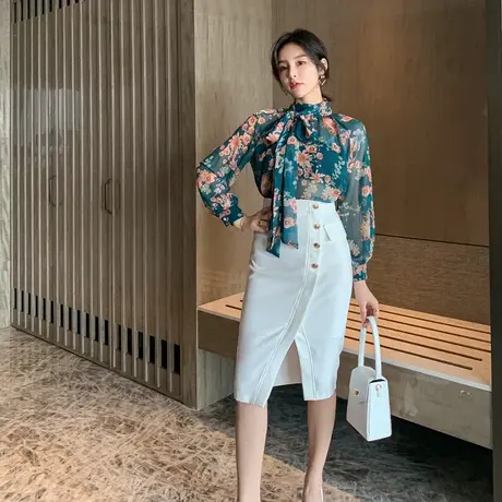 半身裙子女中长款新品秋季百搭白色暗黑系一步高腰显瘦开叉包臀裙图片