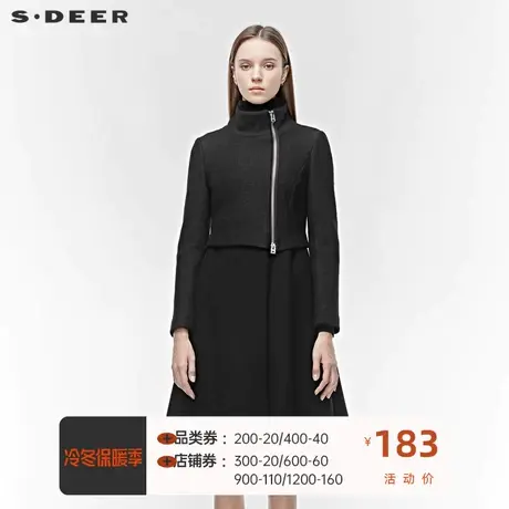 sdeer圣迪奥女装立领肌理插袋不规则开衩假两件毛呢大衣S19481863商品大图