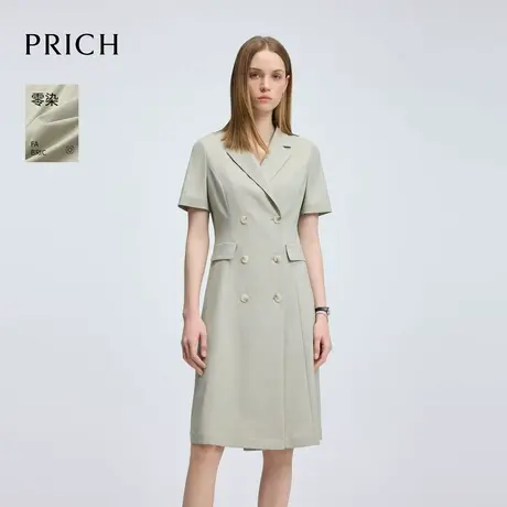 【超能小太阳】PRICH时尚通勤V领连衣裙2025夏新款双排扣西装裙图片