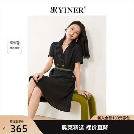 YINER音儿女装2022夏季新款法风收腰荷叶边连衣裙图片