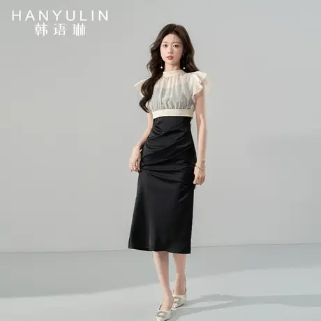 韩语琳法式连衣裙女夏季2023新款修身显瘦漂亮气质收腰两件套裙子图片