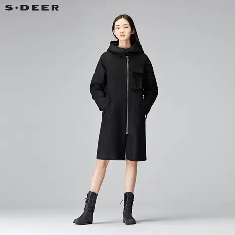sdeer圣迪奥冬新品连帽刺绣中长款毛呢大衣S17481893图片