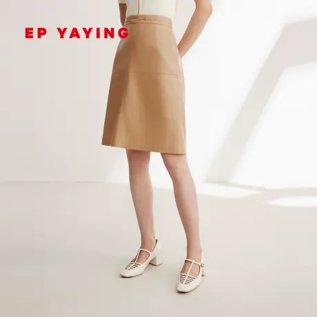 EP YAYING雅莹女装 高腰摩登复古pu皮半身裙 2024早春新品3307A图片