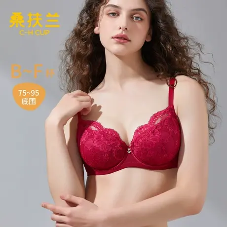 桑扶兰女士内衣法式蕾丝大胸显小防凸点2025夏薄款软钢圈性感文胸图片