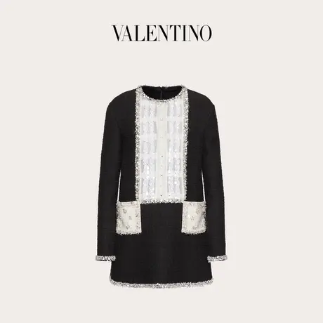 【季末优惠】华伦天奴VALENTINO女士棉质粗花呢刺绣短款连衣裙图片