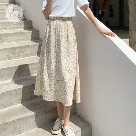 yoe碎花半裙女春装松紧腰法式甜美浪漫气质减龄小众设计感裙子图片