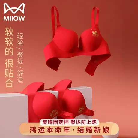 猫人本命年内衣套装女大红色小胸聚拢礼盒鸿运龙年结婚性感文胸罩图片