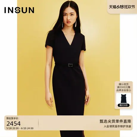 INSUN恩裳夏装三醋酸气质V领法式连衣裙图片