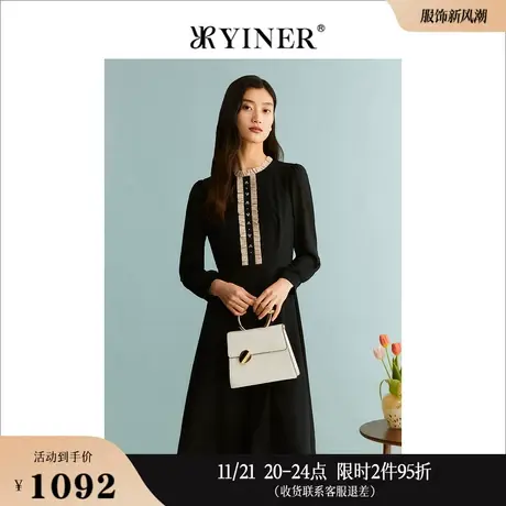 【醋酸系列】YINER音儿专选女装秋季木耳边钉钻连衣裙图片
