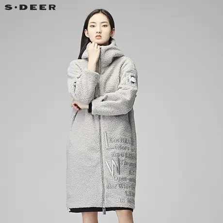 sdeer圣迪奥冬装新品长款毛绒连帽毛呢大衣外套S17481879图片