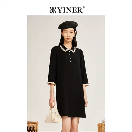 YINER音儿秋季女装通勤气质显瘦小黑裙收腰连衣裙高级感图片