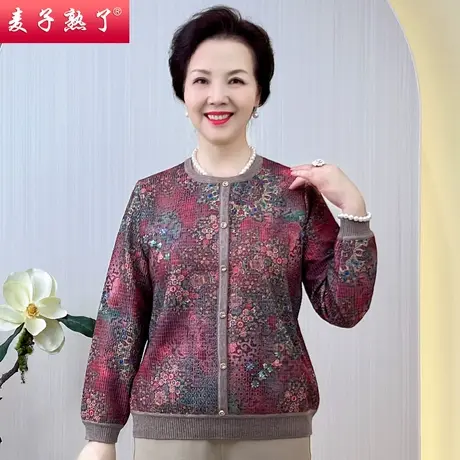 妈妈春装薄外套春装短款奶奶装针织毛衣阔太太上衣60岁中老年女装商品大图