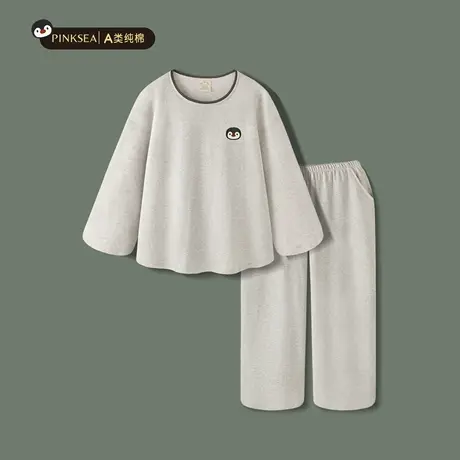 情侣睡衣女款纯棉A类长袖长裤秋冬简约企鹅套头可外穿家居服男士图片