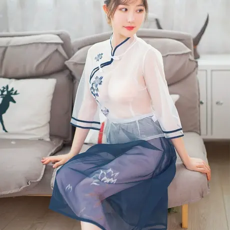 情调衣人复古民国风睡裙透视性感睡衣套装透明制服旗袍性感睡衣女图片