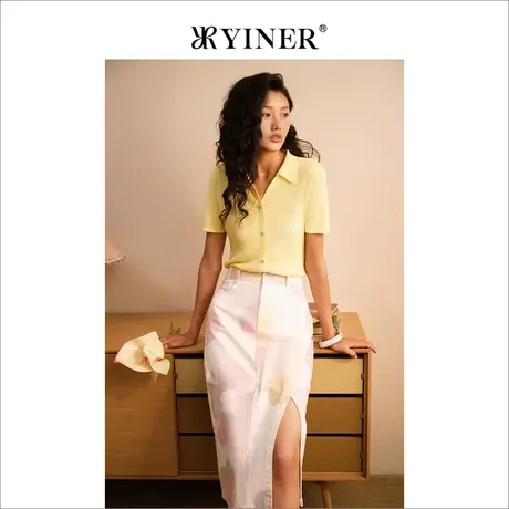 YINER音儿女装夏季不规则纯棉开衩包臀半身裙图片
