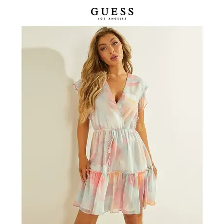 【38上新季】GUESS 女士扎染V领小飞袖纯欲性感连衣裙图片
