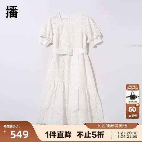 播夏季新款圆领套头蕾丝裙配腰带蕾丝连衣裙女BDP7LD9619图片