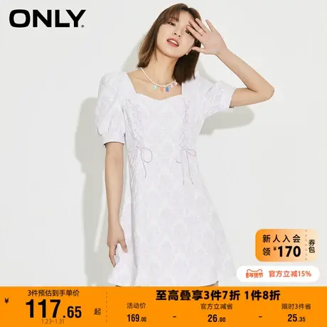 【上新】ONLY奥莱夏季甜美方领绑带泡泡袖A字短裙连衣裙女图片