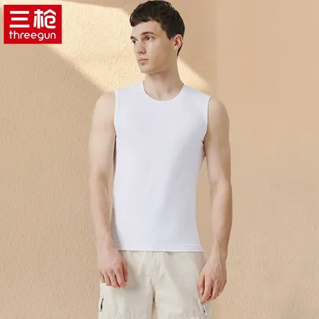 三枪男士莫代尔背心无袖上衣纯色T恤棉质薄款内衣弹力超薄汗衫男图片