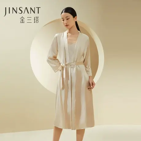 送礼礼物】重磅100%桑蚕丝真丝长款睡袍女睡衣家居服晨袍女金三塔图片