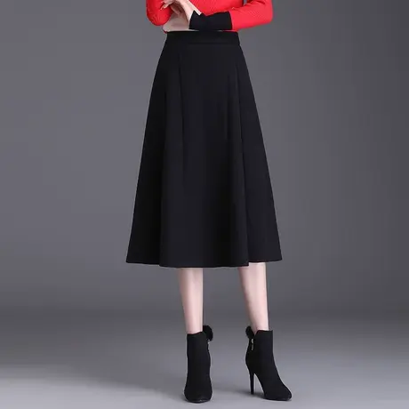 毛呢a字裙女秋冬2023新款高腰时尚半身裙显瘦中长款通勤休闲伞裙图片
