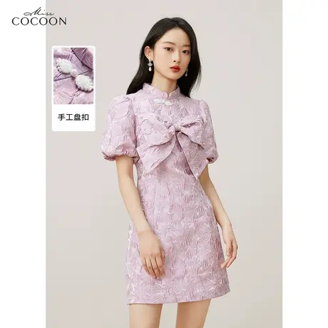 missCOCOON泡泡袖改良旗袍连衣裙女2023新款夏季蝴蝶结设计感裙子图片